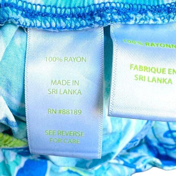 LILLY PULITZER Bright Blue Green White Colorful Ocean Pull On Drawstring Shorts - Picture 4 of 5